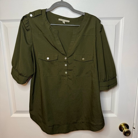 41 Hawthorn Green Buttoned Blouse with Mandarin Collar Size 1X GUC - Picture 1 of 7